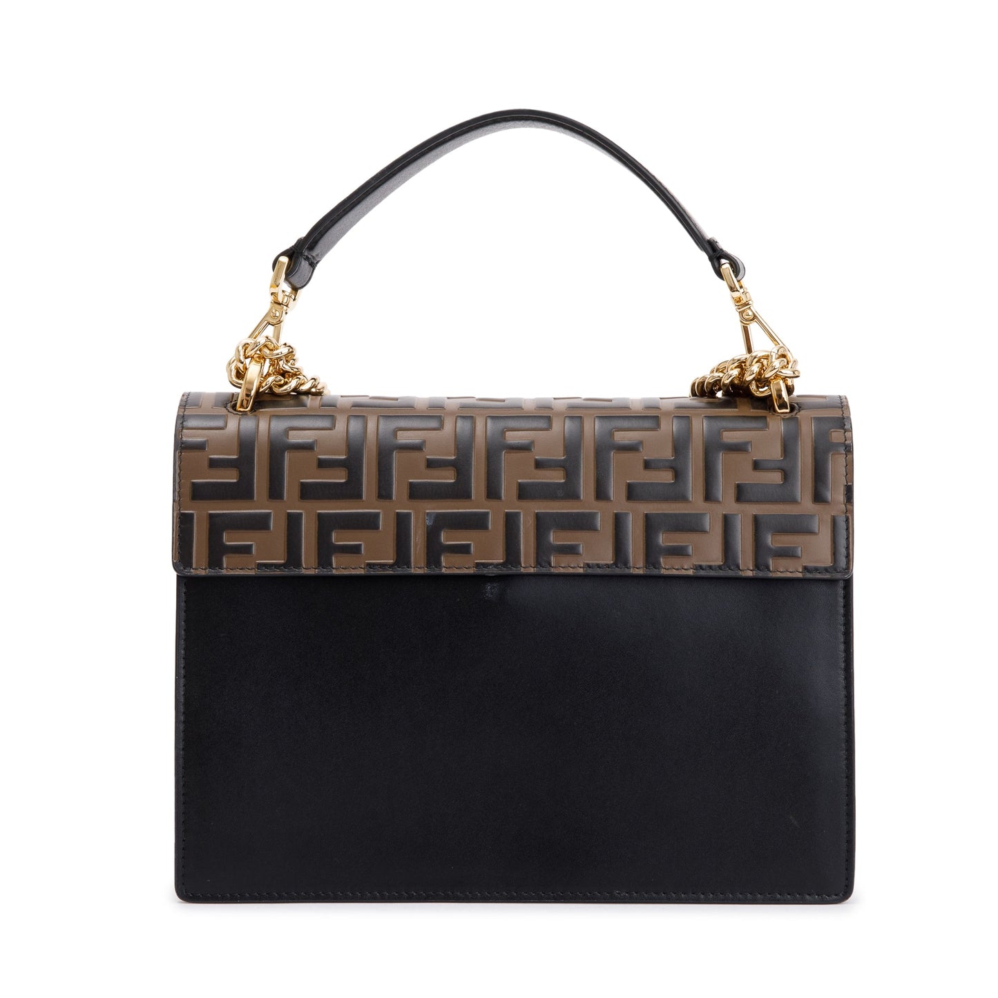 Fendi 2022 FF Embossed & Black Calfskin Leather Kan I Shoulder Bag