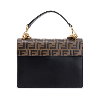 Fendi 2022 FF Embossed & Black Calfskin Leather Kan I Shoulder Bag