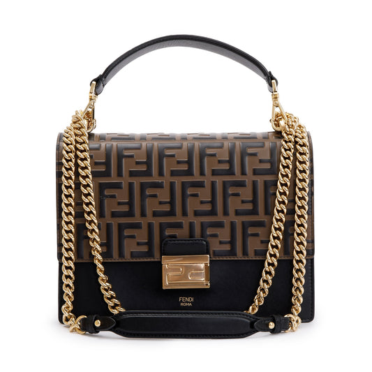 Fendi 2022 FF Embossed & Black Calfskin Leather Kan I Shoulder Bag