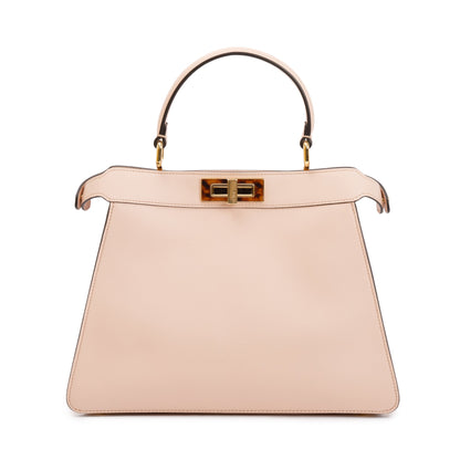Fendi 2022 Pink Calfskin Leather Medium Peekaboo Bag with Tortoise Detail