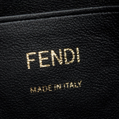 Fendi 2023 Black FF Embossed Nappa Leather Mini Be Baguette Chain Crossbody
