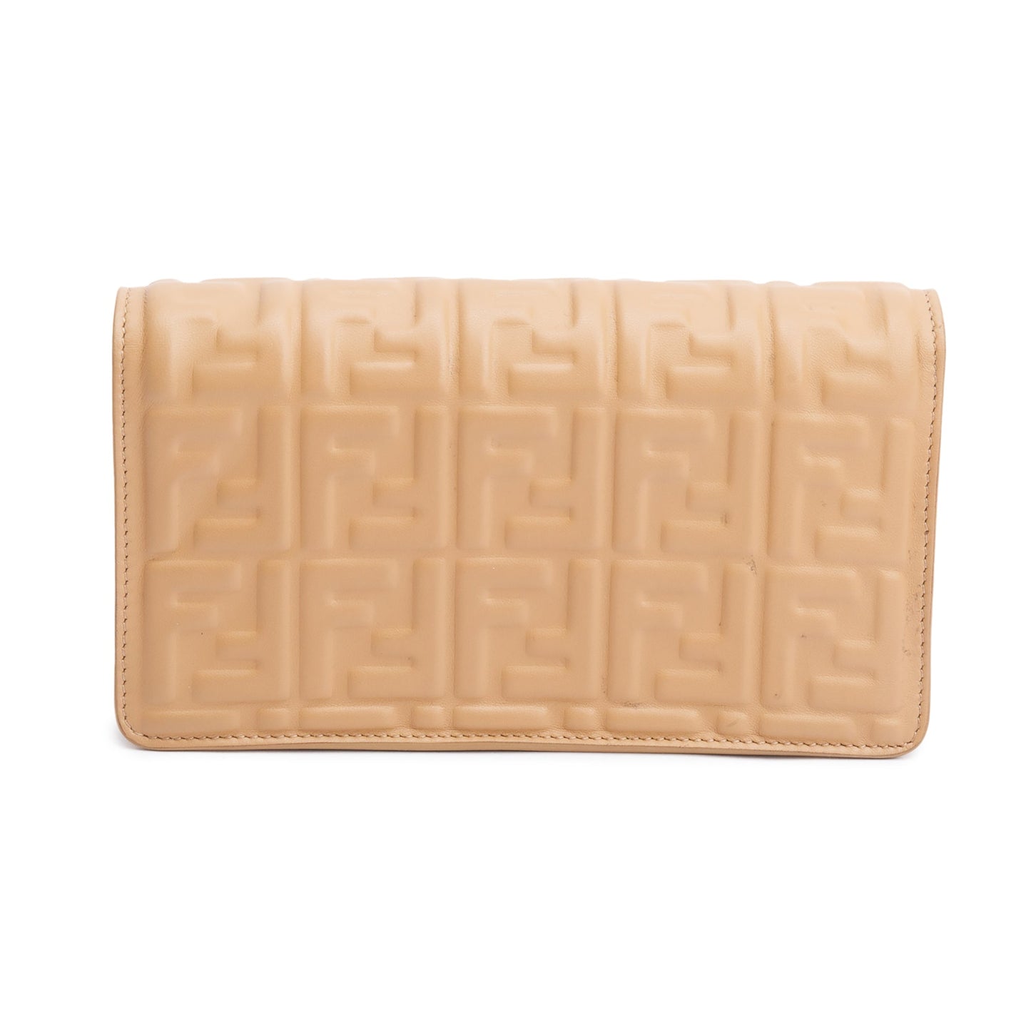 Fendi 2024 Beige FF Embossed Nappa Leather Baguette Wallet on Chain
