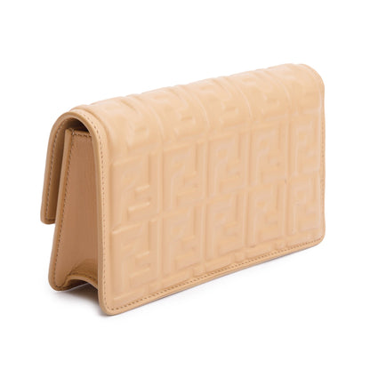 Fendi 2024 Beige FF Embossed Nappa Leather Baguette Wallet on Chain