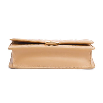 Fendi 2024 Beige FF Embossed Nappa Leather Baguette Wallet on Chain