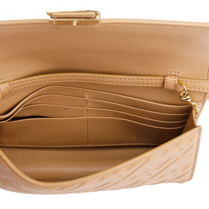 Fendi 2024 Beige FF Embossed Nappa Leather Baguette Wallet on Chain
