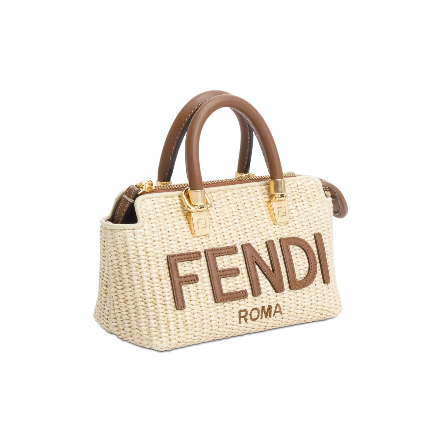 Fendi 2024 Neutral Raffia By the Way Mini Boston Bag