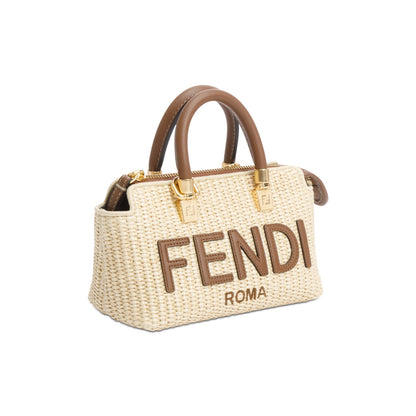 Fendi 2024 Neutral Raffia By the Way Mini Boston Bag