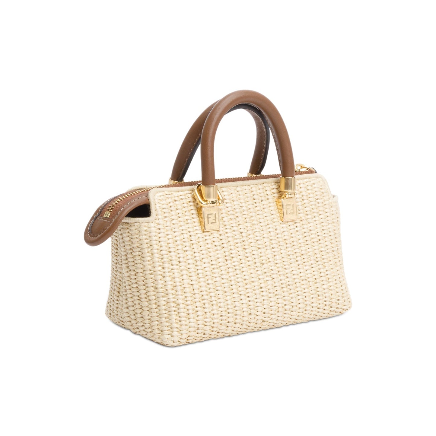 Fendi 2024 Neutral Raffia By the Way Mini Boston Bag