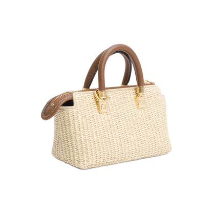 Fendi 2024 Neutral Raffia By the Way Mini Boston Bag