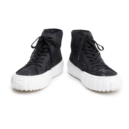 Fendi  Black Zucca FF Canvas  High-Top Force Sneakers, Men's Size 10