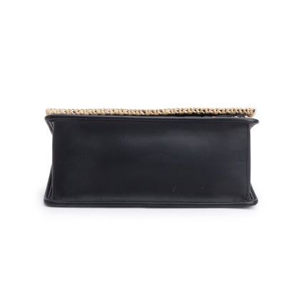 Fendi Black Calfskin Leather Raffia Snakeskin FF Embroidered Medium F is Fendi Kan I Shoulder Bag