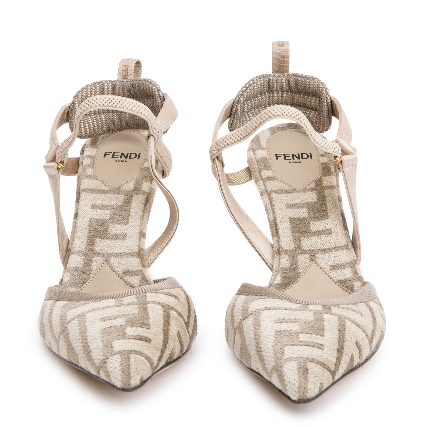 Fendi Beige FF Zucca Colibri Lite Chenille Slingback Pumps, Size 35
