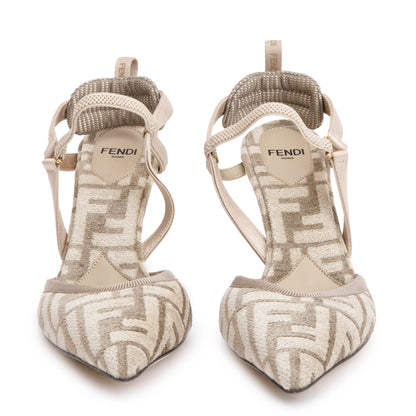 Fendi Beige FF Zucca Colibri Lite Chenille Slingback Pumps, Size 35