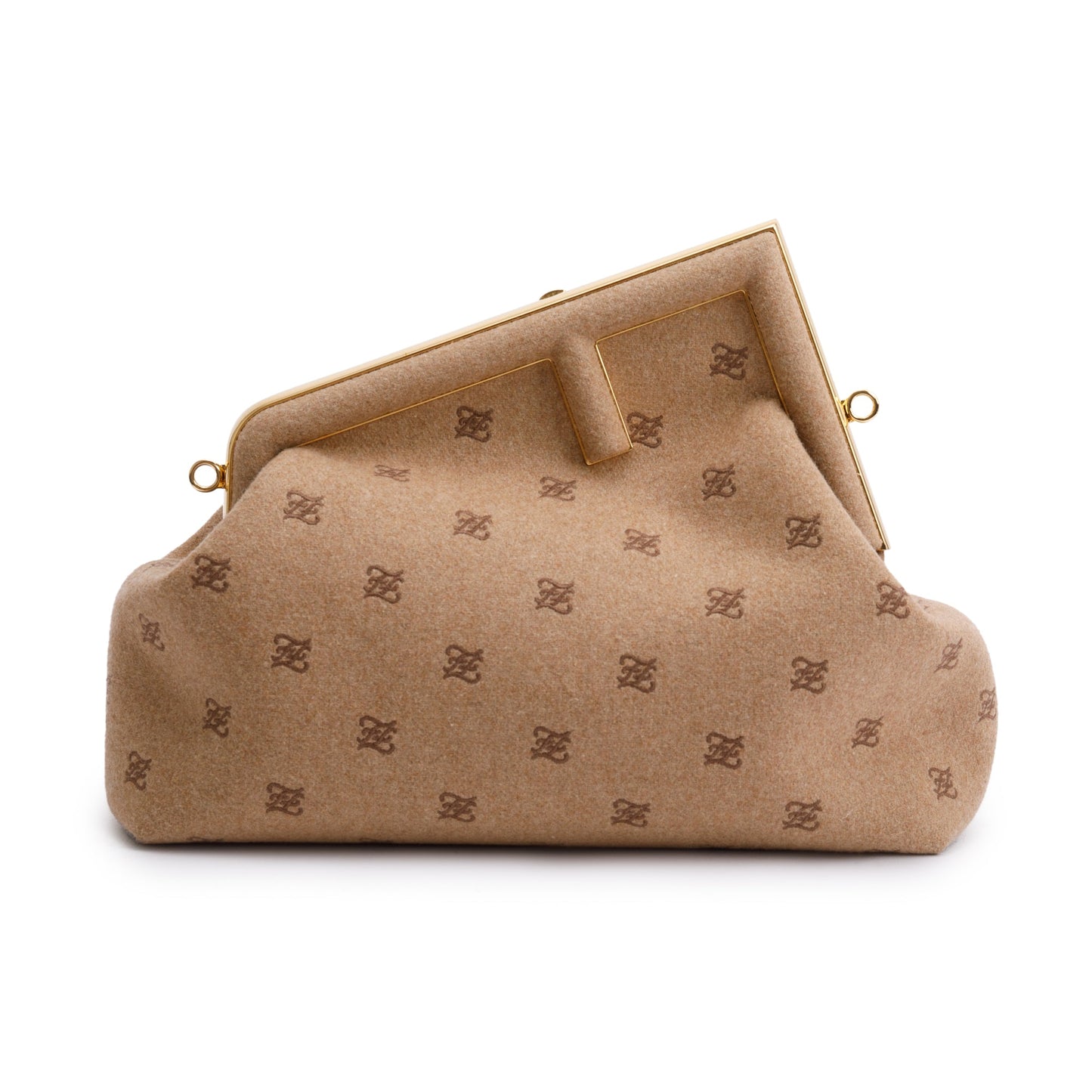 Fendi Beige Flannel Karligraphy Embroidered Medium Fendi First Bag