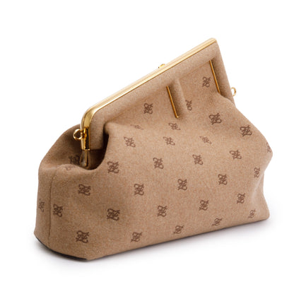 Fendi Beige Flannel Karligraphy Embroidered Medium Fendi First Bag