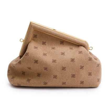 Fendi Beige Flannel Karligraphy Embroidered Medium Fendi First Bag