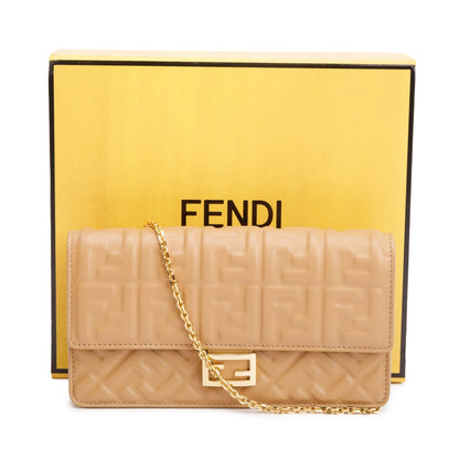 Fendi Beige Leather Baguette Wallet on Chain