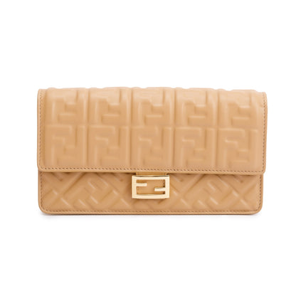 Fendi Beige Leather Baguette Wallet on Chain
