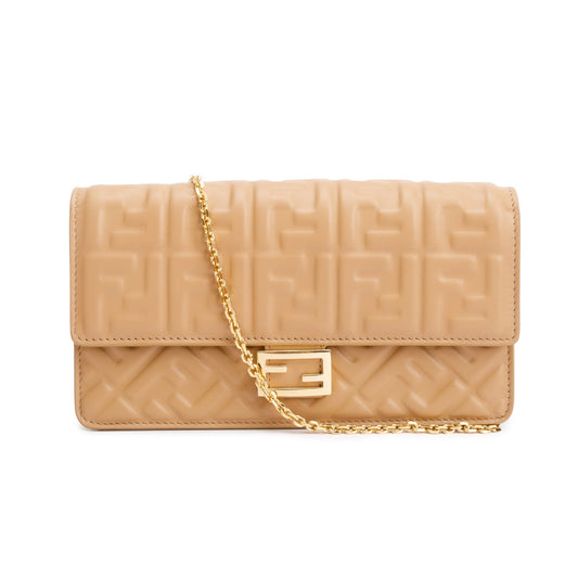 Fendi Beige Leather Baguette Wallet on Chain