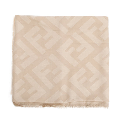 Fendi Beige Wool Silk Zucca FF Logo Shawl
