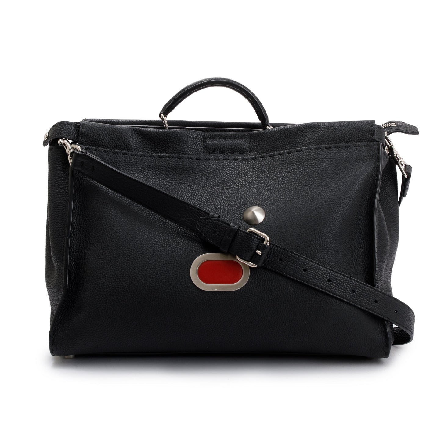 Fendi Black Calfskin Leather Faces XL Peekaboo Bag