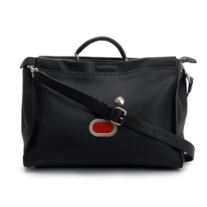 Fendi Black Calfskin Leather Faces XL Peekaboo Bag