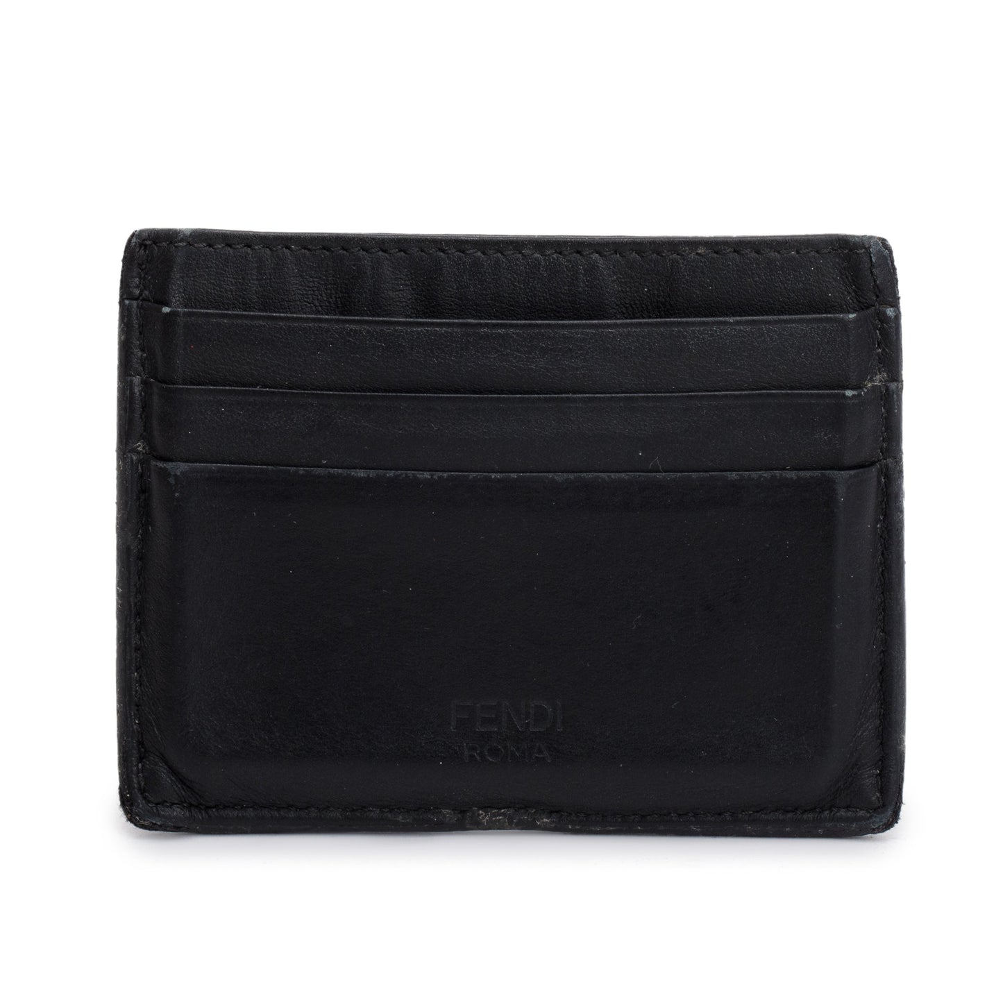 Fendi Black Calfskin Leather Monster Motif Card Case