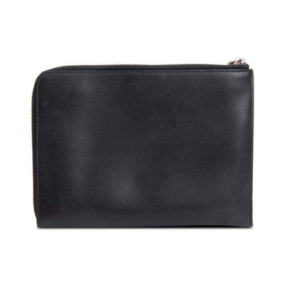 Fendi Black Calfskin Leather Studded Heart Zip Around Clutch