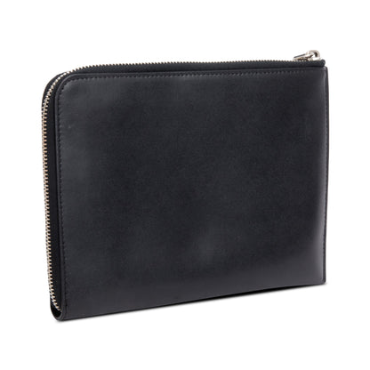Fendi Black Calfskin Leather Studded Heart Zip Around Clutch