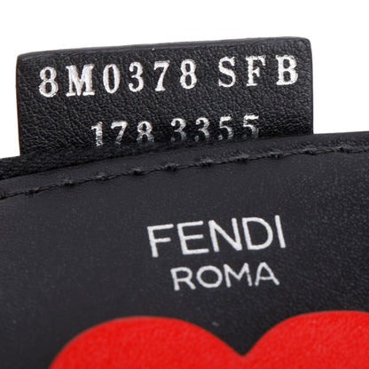 Fendi Black Calfskin Leather Studded Heart Zip Around Clutch