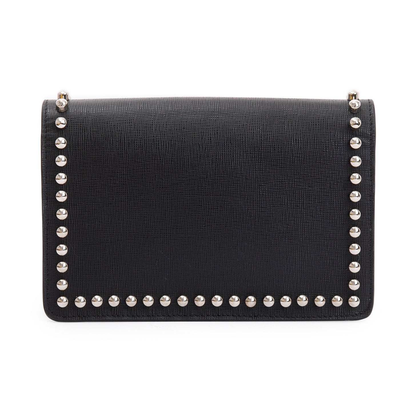 Fendi Black Calfskin Leather Studded Karlito Wallet on Chain