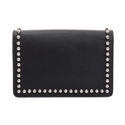 Fendi Black Calfskin Leather Studded Karlito Wallet on Chain