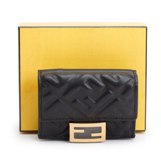 Fendi Black FF Embossed Leather Micro Trifold Wallet
