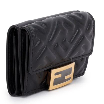 Fendi Black FF Embossed Leather Micro Trifold Wallet