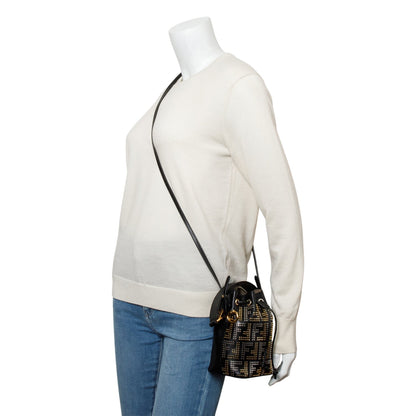 Fendi Black FF Studded Calfskin Leather Mini Mon Tresor Bucket Bag