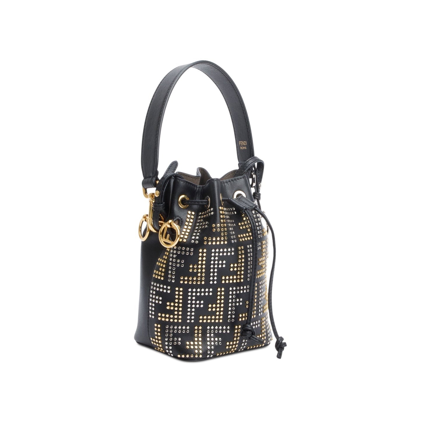 Fendi Black FF Studded Calfskin Leather Mini Mon Tresor Bucket Bag