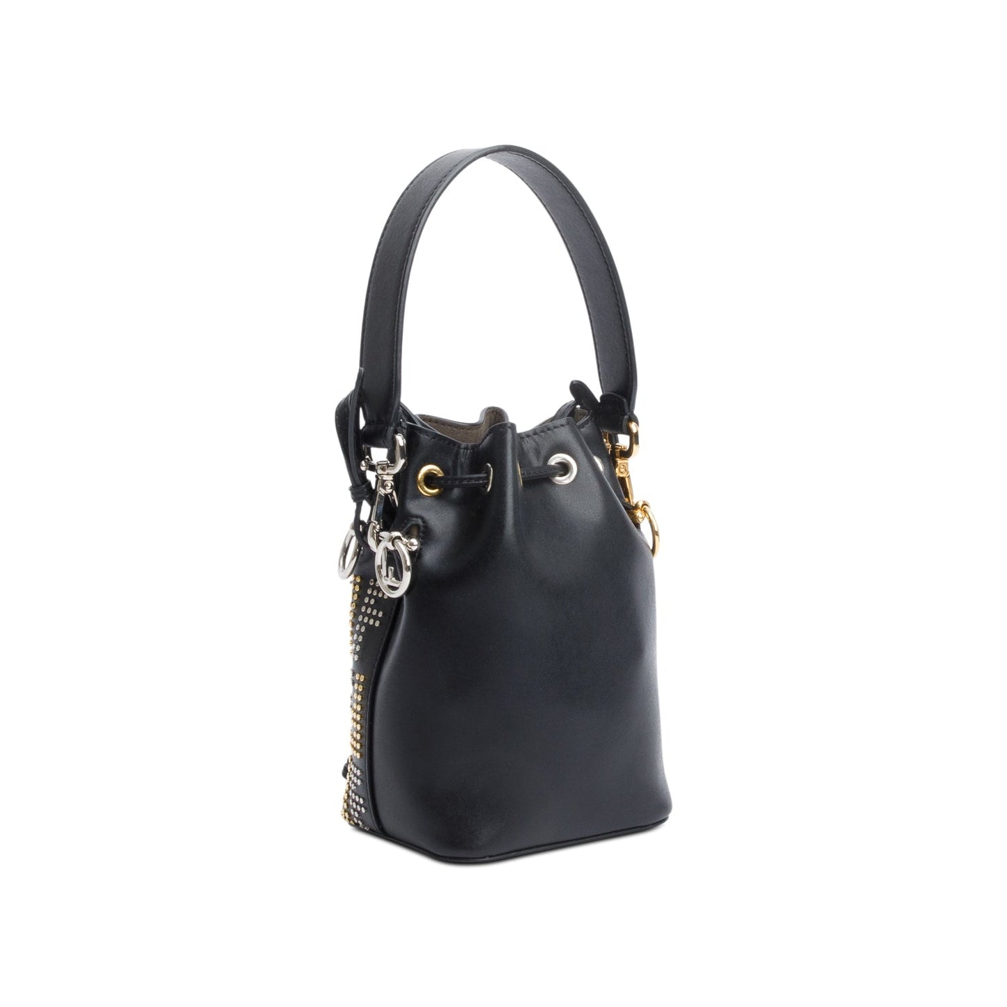 Fendi Black FF Studded Calfskin Leather Mini Mon Tresor Bucket Bag