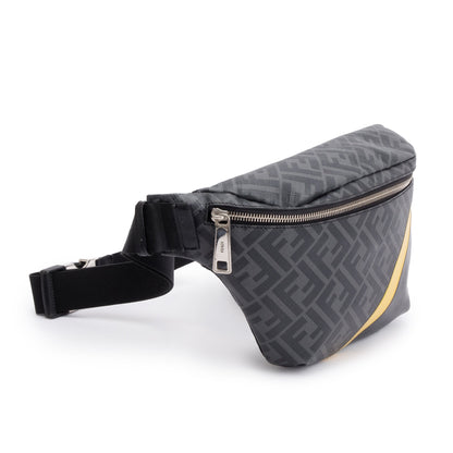 Fendi Black FF Zucca Canvas Calfskin Leather 1974 Diagonal Belt Bag