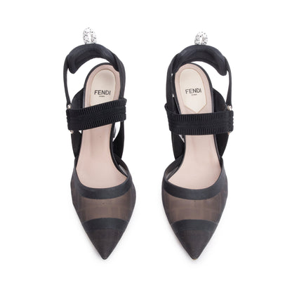 Fendi Black FF Zucca Colibri Mesh Slingback Pumps, Size 38
