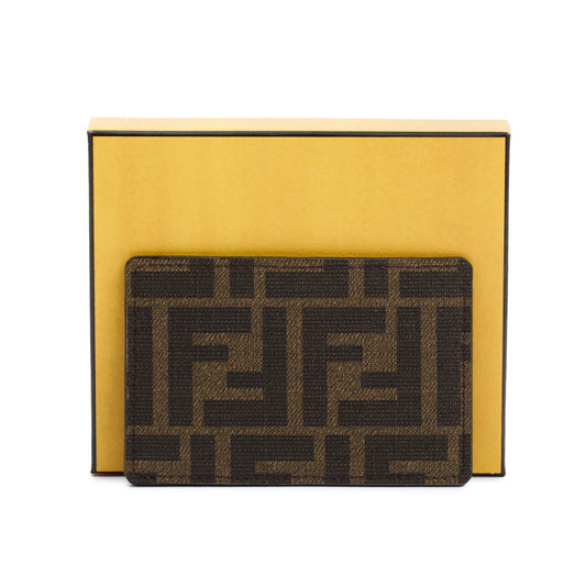 Fendi Black Leather FF Zucca Canvas Card Case
