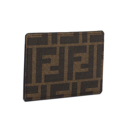Fendi Black Leather FF Zucca Canvas Card Case