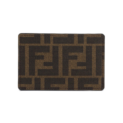 Fendi Black Leather FF Zucca Canvas Card Case