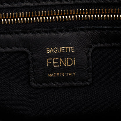 Fendi Black Nappa FF Leather Embossed Baguette NM Shoulder Bag