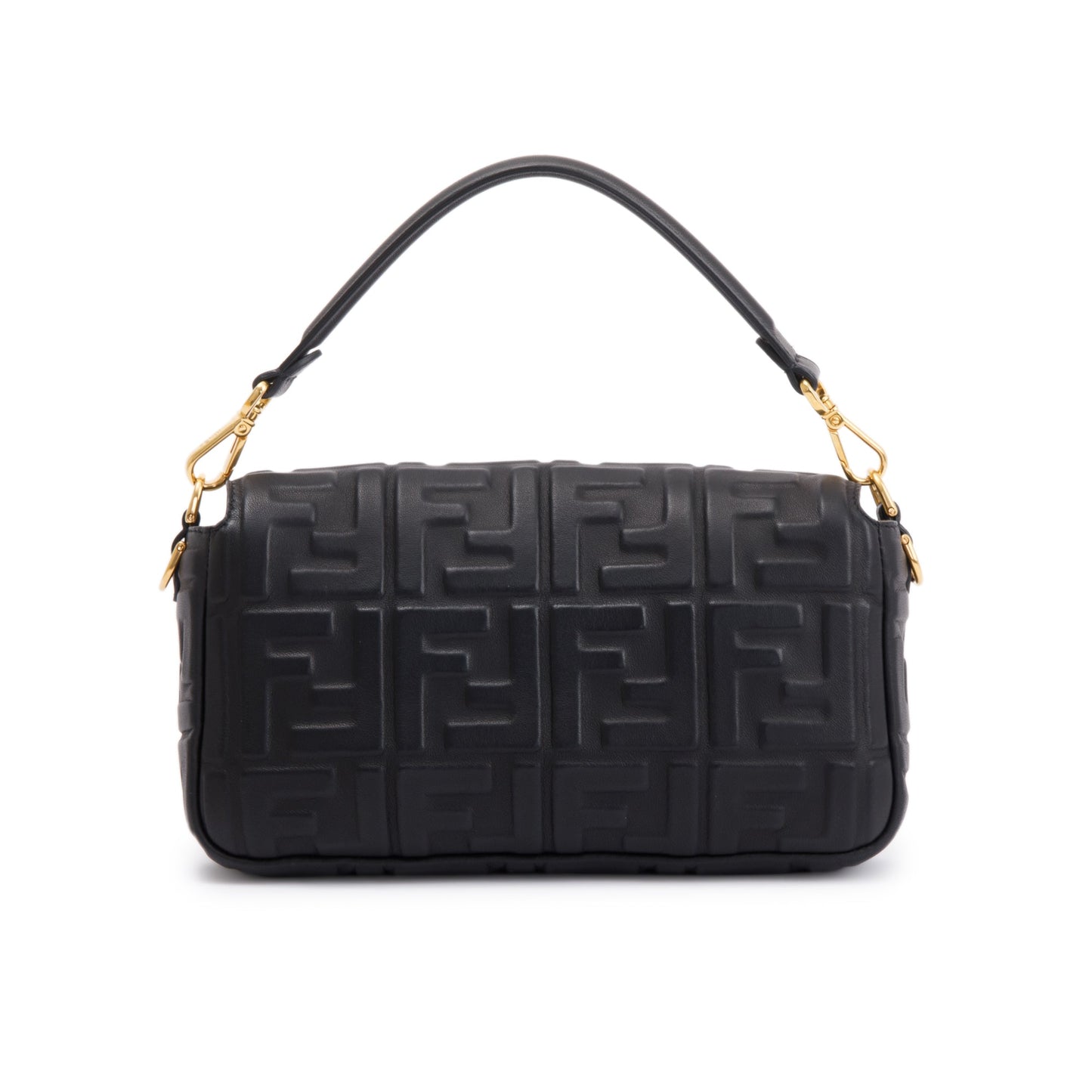 Fendi Black Nappa FF Leather Embossed Baguette NM Shoulder Bag