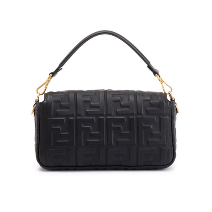 Fendi Black Nappa FF Leather Embossed Baguette NM Shoulder Bag
