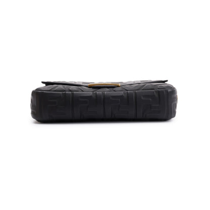 Fendi Black Nappa FF Leather Embossed Baguette NM Shoulder Bag