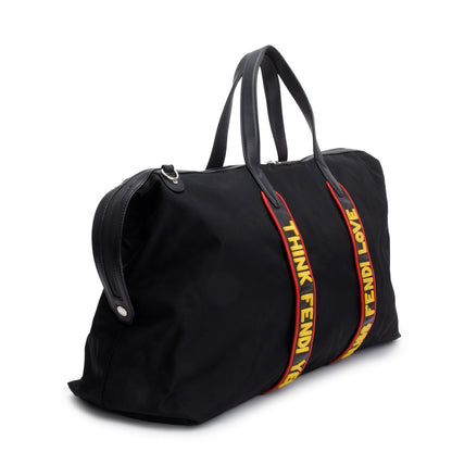 Fendi Black Nylon Leather Trim Vocabulary Duffle Bag