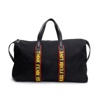 Fendi Black Nylon Leather Trim Vocabulary Duffle Bag