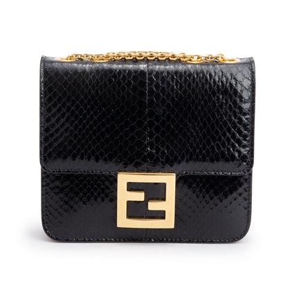 Fendi Black Snakeskin Fab Crossbody Bag
