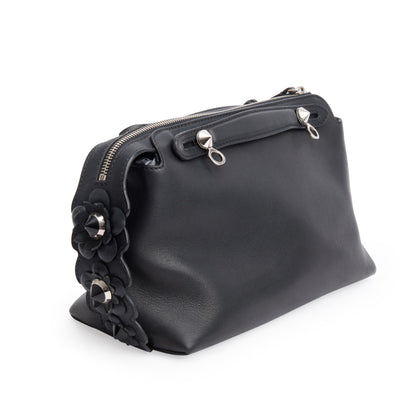 Fendi Black Vitello Dolce Flowerland Small By the Way Boston Bag